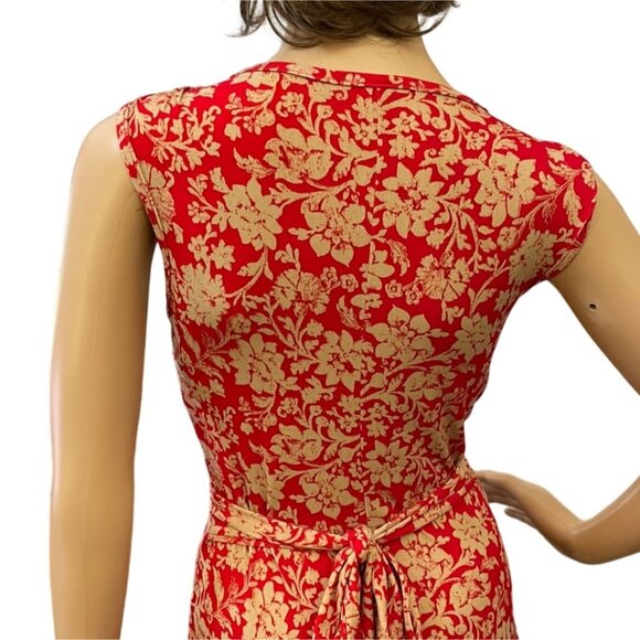 Soprano Red and Beige Floral Wrap Dress Womens Sz S - Picture 6 of 14